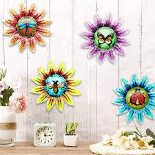 Set Of 4 Colorful Metal Flower Wall