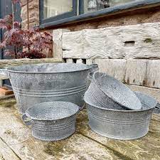 Zinc Tub Planter Bowl W Handles Rustic