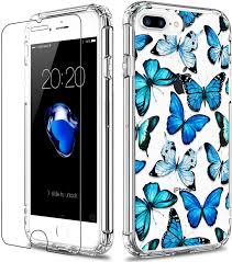 Butterfly case wallet filp phone cases for iphone 7 8 6 6s plus x xs 12 mini 11. Amazon Com Luhouri Iphone 8 Plus Case Iphone 7 Plus Case With Screen Protector Clear With Floral Flower Designs For Girls Women Slim Fit Protective Phone Case For Iphone 7 Plus Iphone 8 Plus Blue Butterflies