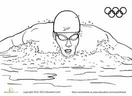 This picture shows many kids have fun in the swimming pool. Swimmer Worksheet Education Com Sports Coloring Pages Coloring Pages Summer Olympics Crafts