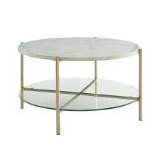 The rectangular legs easily reveal carpet designs, yet create an industrial or modern feel to nearly any room. Round Modern Glam Coffee Table White Gold Saracina Home Target