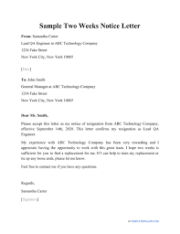 sle two weeks notice letter