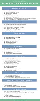 Clear Health Writing Checklist Free Downloadable List