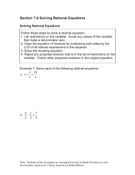 Section 7 6 Solving Rational Equations