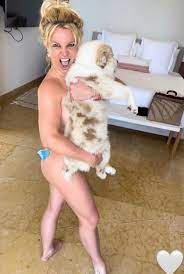 Pregnant Britney Spears poses nude with her dog Sawyer