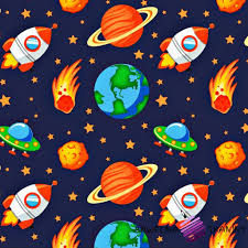 Tkanina bawełniana Kosmos (pomarańczowy na granatowym) | Sklep z tkaninami