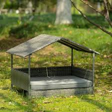 Cesicia Dark Gray Medium Outdoor Furniture Pet Patio Furniture Seasonal Pe Wicker Pet Furniture Dog Bed With Canopy