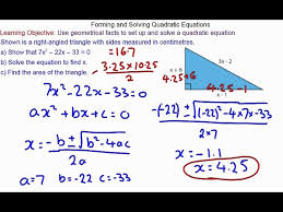 Forming And Solving Quadratic Equations