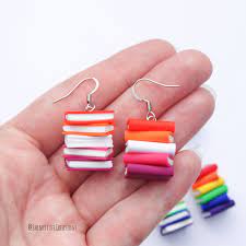 Subtle Lesbian Pride Flag Dangle Earrings Stacked Books Geeky - Etsy