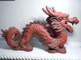 Red Dragon Guardian Statue Garden Asian