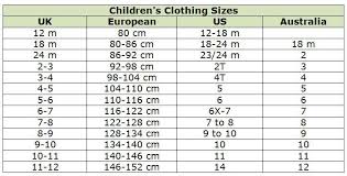 clothing size conversion charts for