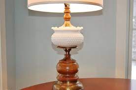 Mid Century Hobnail Milk Glass Lamp