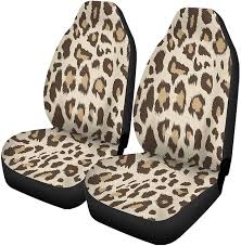 Set Of 2 Car Seat Covers Brown Leopard