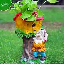 Gnome By Tree House Planter Without Plant