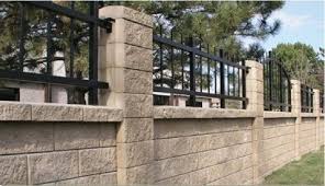 Stone Block Wall With Iron Fencing