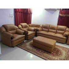 brown cushion back leather sofa set