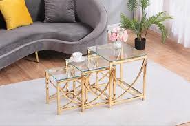 Gold Square Nesting Glass End Tables