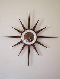 Teak Retro 60s Starburst Clock Clock