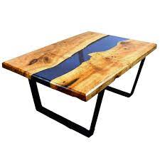 Wood Blue Coffee Table On Metal