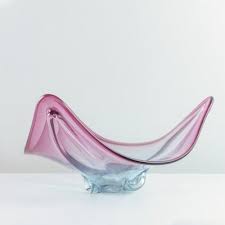 Fruit Bowl In Pink And Blue Glass For