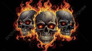 skulls on fire wallpaper background