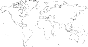 Black And White World Map For Colouring And Naming Countries