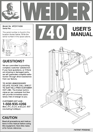 weider 740 system wesy7409 users manual