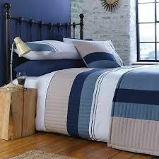 boston blue cream stripe quilted bed