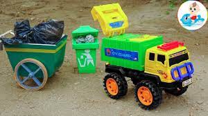 Xe chở rác đồ chơi - Dọn dẹp rác trong thành phố cùng xe xúc - H1287I Bé Cá  - YouTube