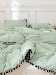 Cotton Duvet Cover In Sage Green With