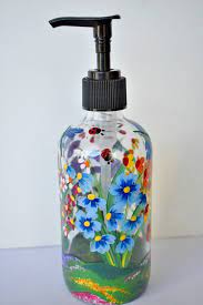 hand painted glass soap lotion