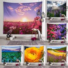 Sunset Flower Field View Tapestry
