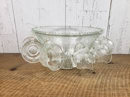 Vintage Punch Bowl 8 Cups Ladle Hooks