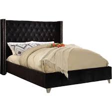 Aiden Black Velvet Queen Bed Style