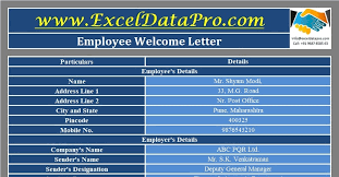 employee welcome letter excel template