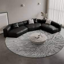 minimalist round rug wool gray