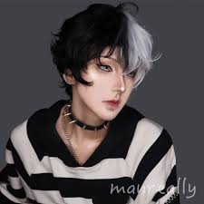White hair, black hair, or green, it doesn't really matter. Short Straight Male Wig Black White Yellow Half Cosplay Anime Costume Halloween Wigs Synthetic Hair With Bangs For Men Boy Women Synthetic None Lace Wigs Aliexpress