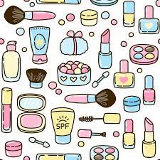 pattern with cute makeup set stock