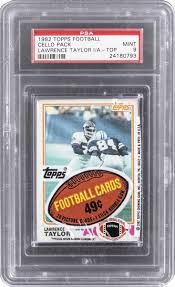 Click on any card to see more graded card prices, historic prices, and past sales. Lot Detail 1982 Topps Football Unopened Cello Pack Featuring Lawrence Taylor Ia Rookie Card On Top Psa Mint 9