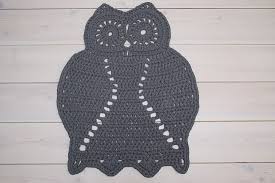 grey crochet owl rug handmade from