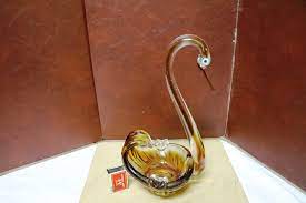 Vintage Quality Murano Amber Glass Swan