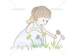 花を摘む女の子の水彩風イラスト イラスト素材 [ 7037093 ] - フォトライブラリー photolibrary