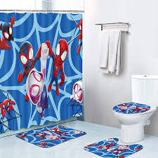 4pcs Shower Curtain Bath Mat Toilet Lid