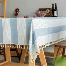 Shop Enova Home Light Blue High Quality Rectangle Cotton And Linen Tablecloth With Tassels For Dinning Table Overstock 30524508