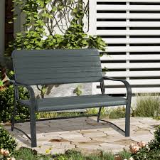 Outsunny Metal Bench 2 Seater Black