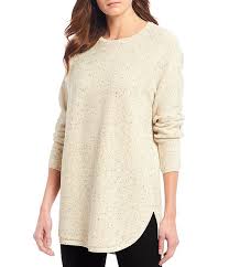 Eileen Fisher Petite Size Exclusive Cotton Blend Speckle Crew Neck Tunic