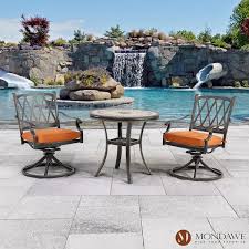 Mondawe Patio Bronze Aluminum Outdoor Dining Round Tile Top Table Without Umbrella Hole