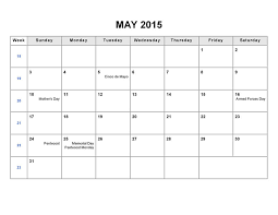 Printable Blank Monthly Calendar 2015 May Coloring Sheets
