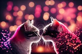 two cats are kissing beautiful light