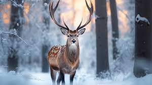 deer in the snow with a winter background